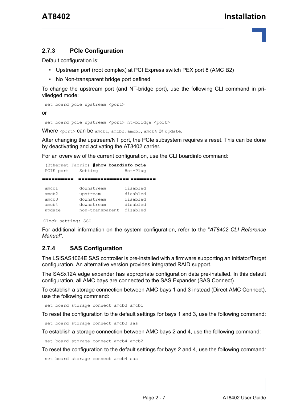 3 pcie configuration, 4 sas configuration, Pcie configuration - 7 | Sas configuration - 7, At8402 installation | Kontron AT8402 User Manual User Manual | Page 32 / 89