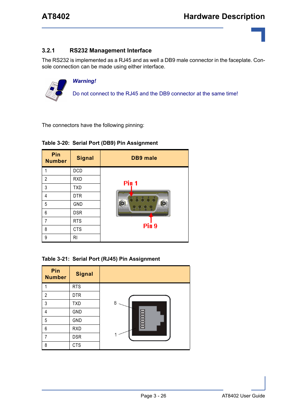 1 rs232 management interface, Rs232 management interface - 26, At8402 hardware description | Kontron AT8402 User Manual User Manual | Page 59 / 89
