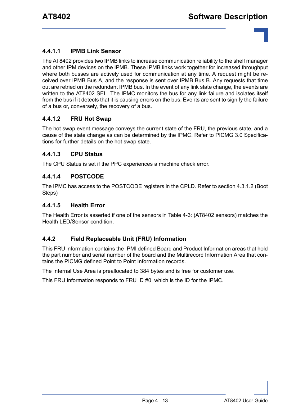 2 field replaceable unit (fru) information, Field replaceable unit (fru) information - 13, At8402 software description | Kontron AT8402 User Manual User Manual | Page 77 / 89