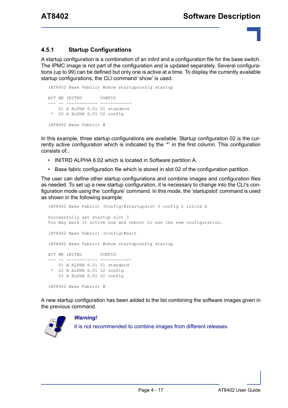 1 startup configurations, Startup configurations - 17, At8402 software description | Kontron AT8402 User Manual User Manual | Page 81 / 89