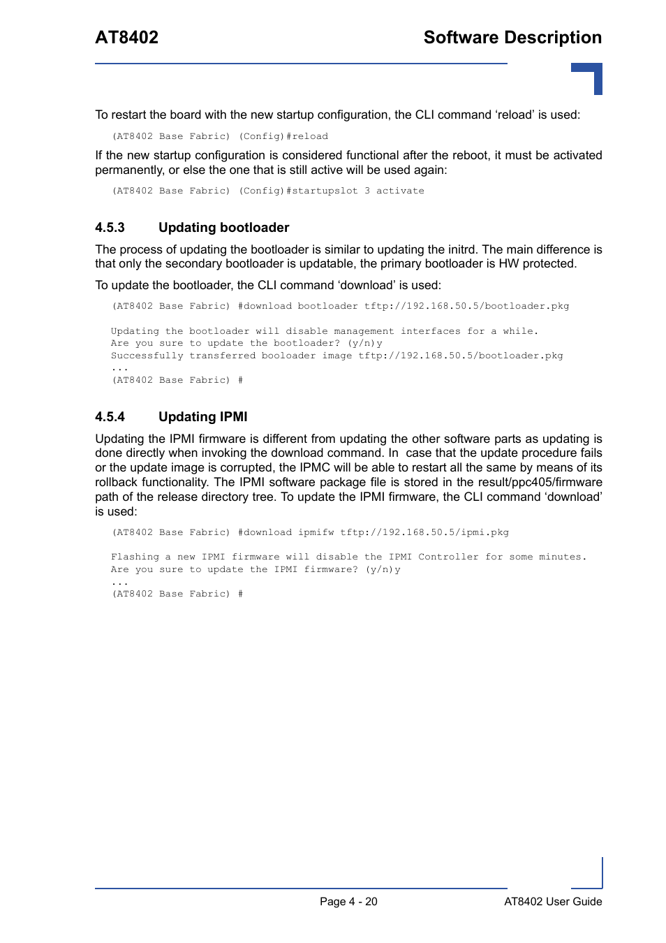 3 updating bootloader, 4 updating ipmi, Updating bootloader - 20 | Updating ipmi - 20, At8402 software description | Kontron AT8402 User Manual User Manual | Page 84 / 89