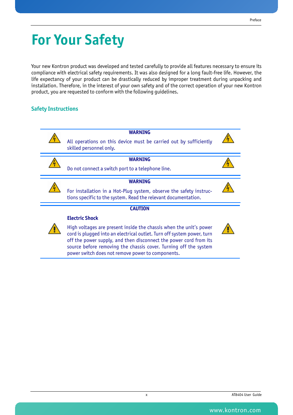 For your safety | Kontron AT8404 User Manual | Page 10 / 132