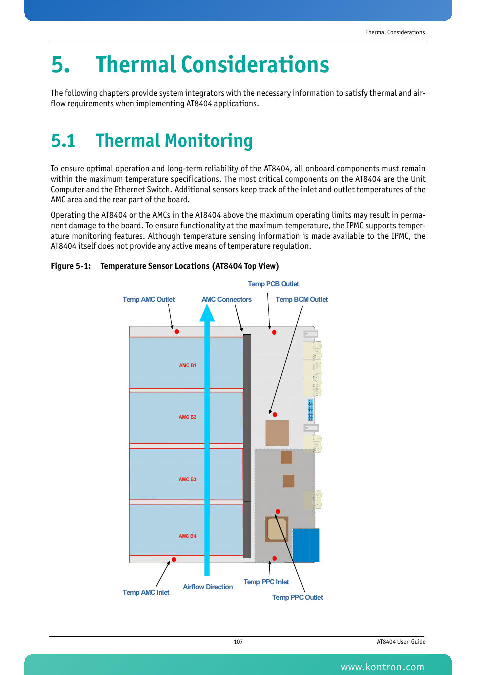 Thermal considerations, 1 thermal monitoring | Kontron AT8404 User Manual | Page 120 / 132