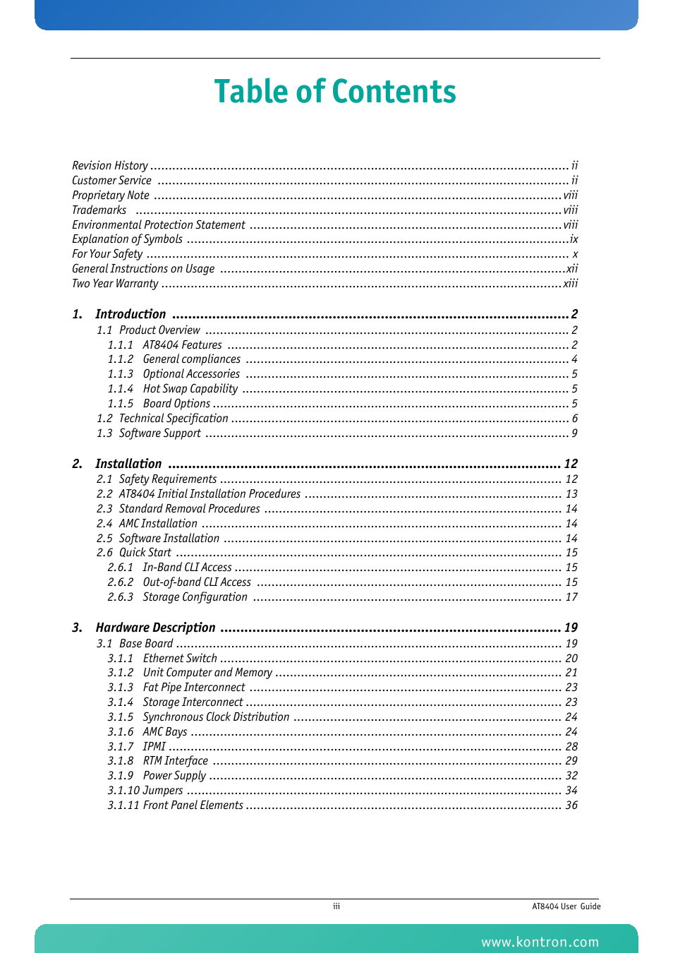 Kontron AT8404 User Manual | Page 3 / 132