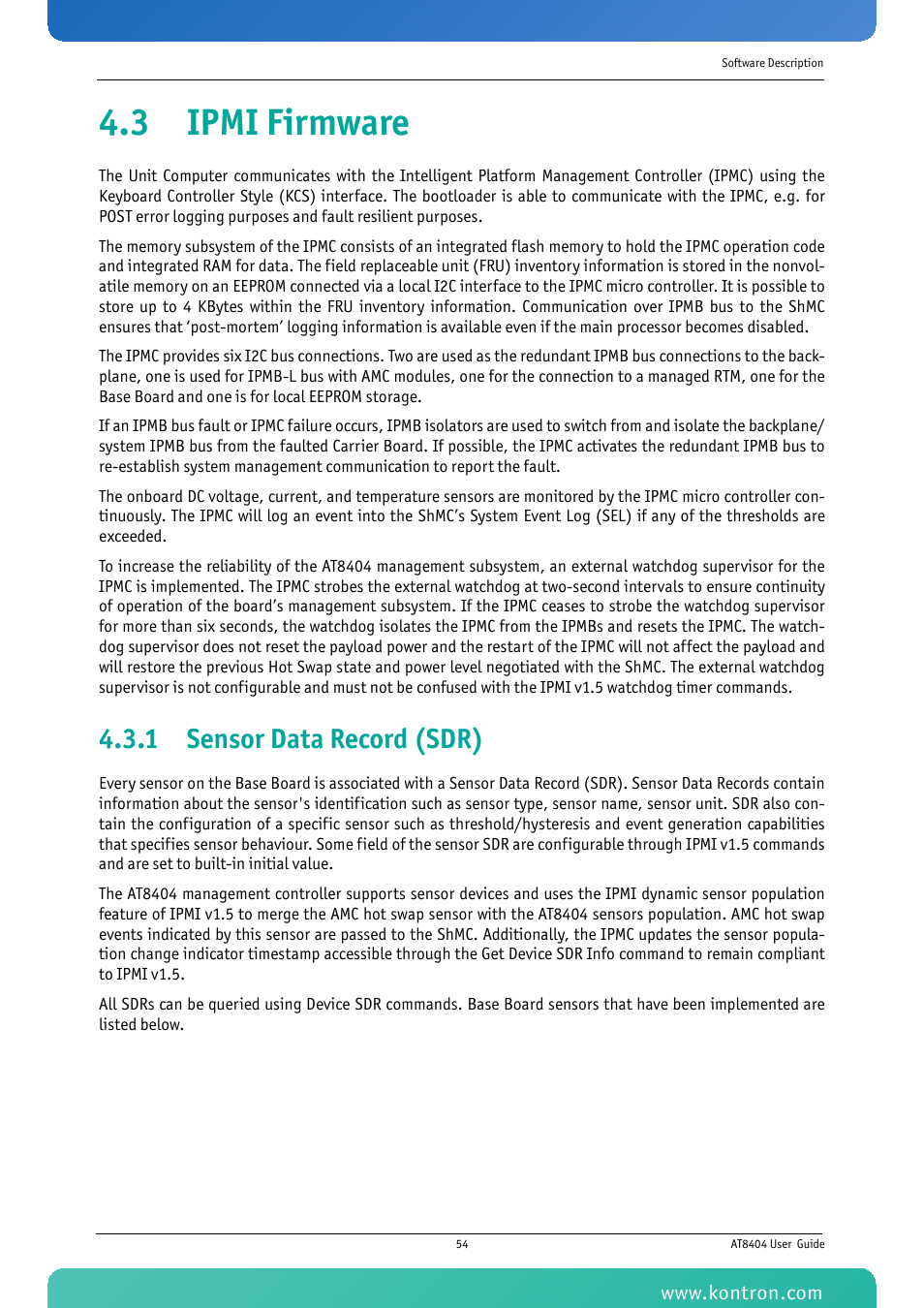 3 ipmi firmware, 1 sensor data record (sdr) | Kontron AT8404 User Manual | Page 67 / 132