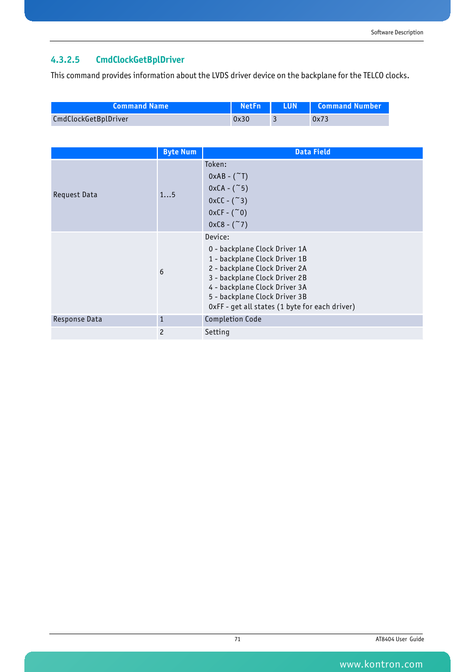 5 cmdclockgetbpldriver | Kontron AT8404 User Manual | Page 84 / 132