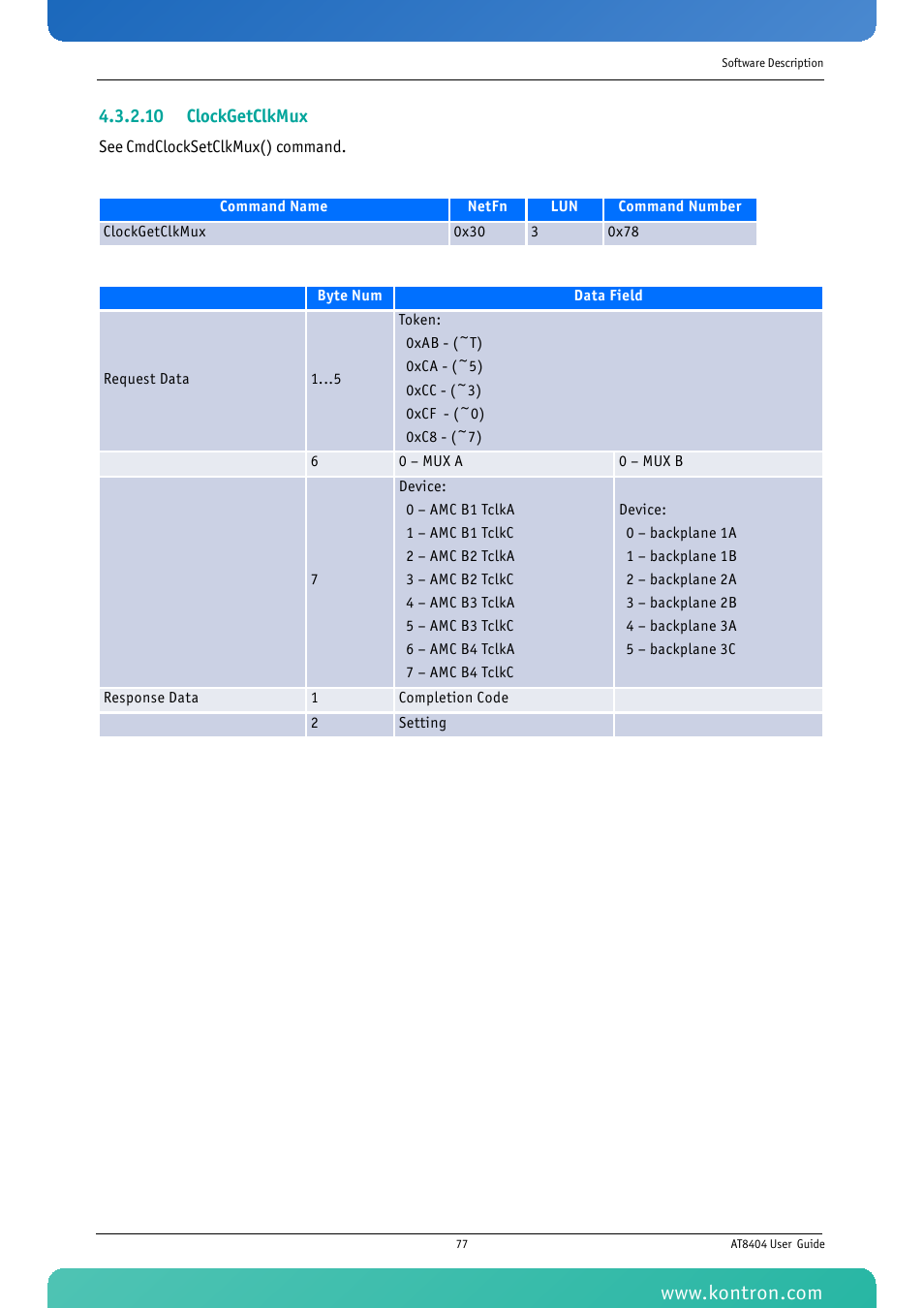 10 clockgetclkmux | Kontron AT8404 User Manual | Page 90 / 132