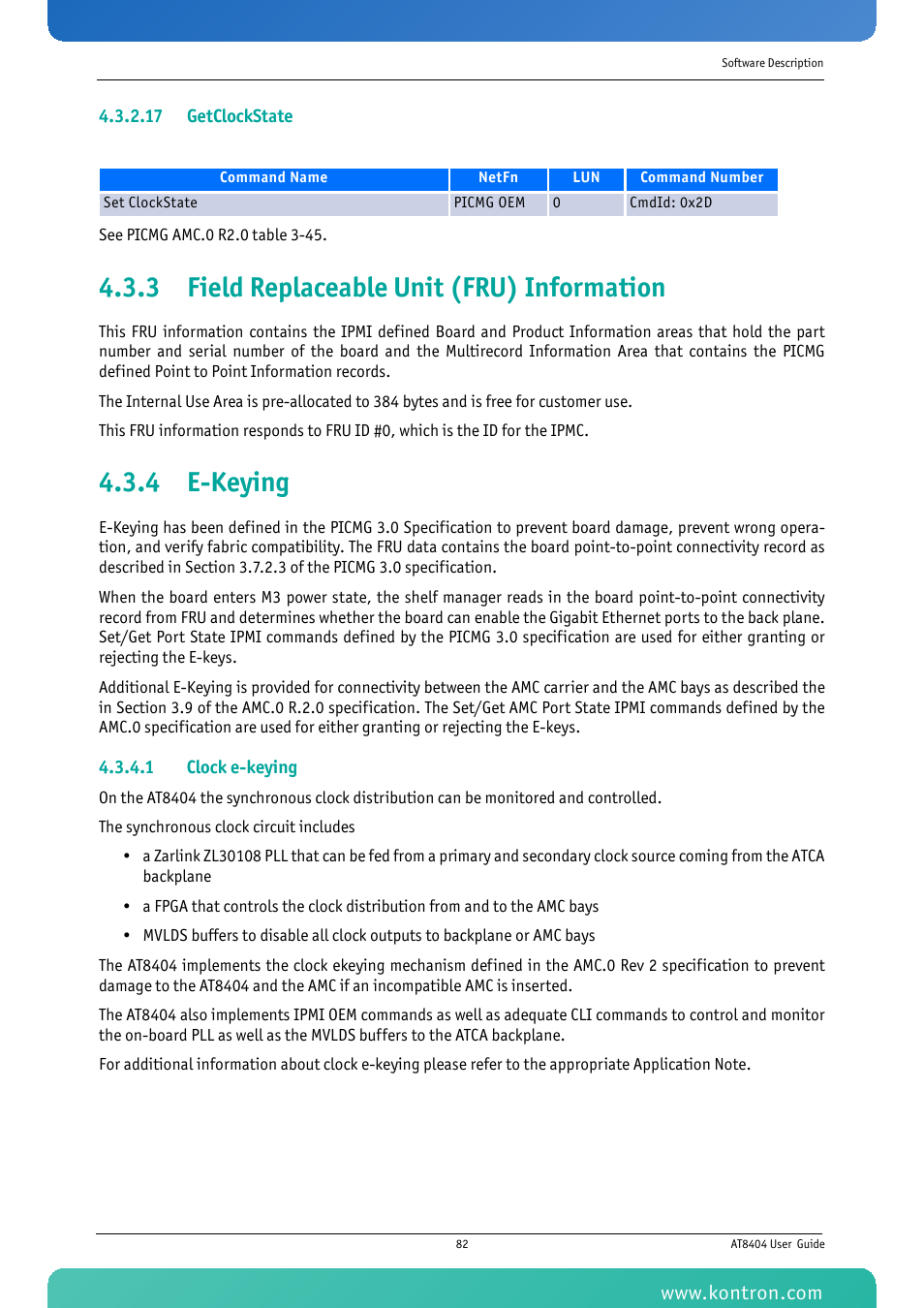 3 field replaceable unit (fru) information, 4 e-keying | Kontron AT8404 User Manual | Page 95 / 132