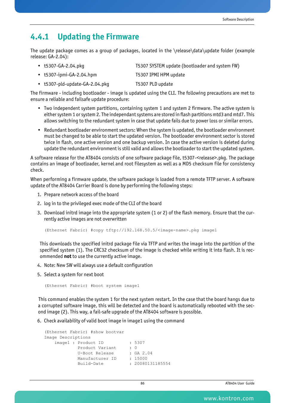 1 updating the firmware | Kontron AT8404 User Manual | Page 99 / 132