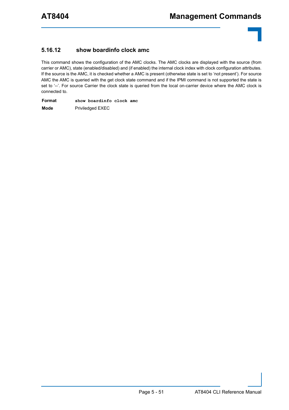 12 show boardinfo clock amc, 12 show boardinfo clock amc - 51, At8404 management commands | Kontron AT8404 CLI User Manual | Page 327 / 373