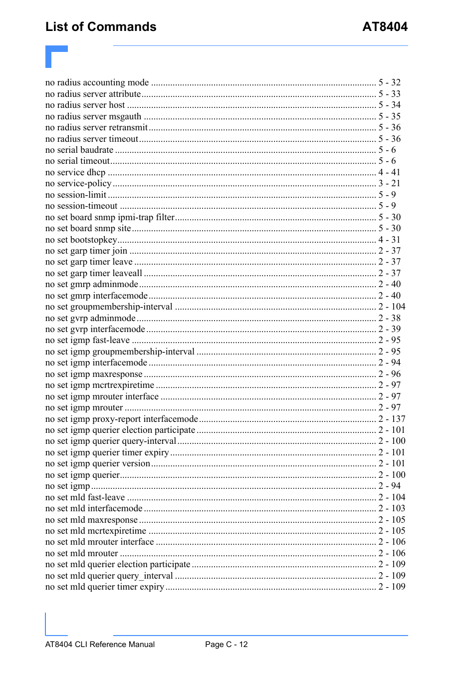 List of commands at8404 | Kontron AT8404 CLI User Manual | Page 361 / 373