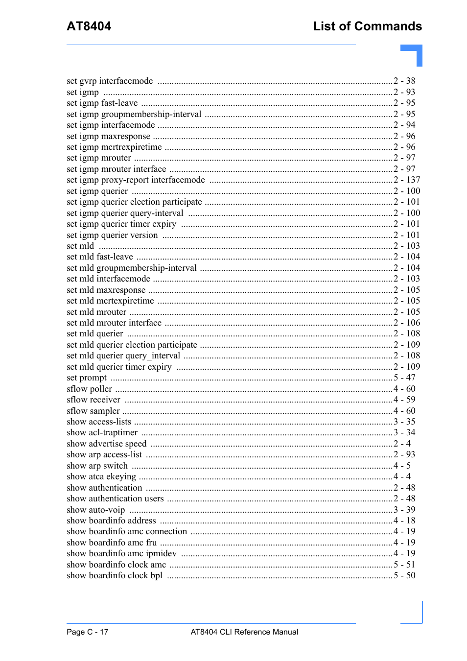 At8404 list of commands | Kontron AT8404 CLI User Manual | Page 366 / 373