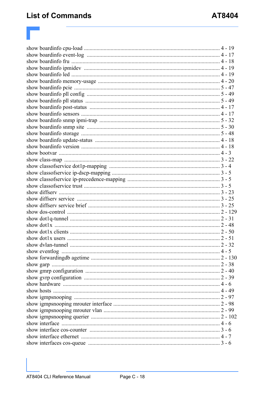 List of commands at8404 | Kontron AT8404 CLI User Manual | Page 367 / 373