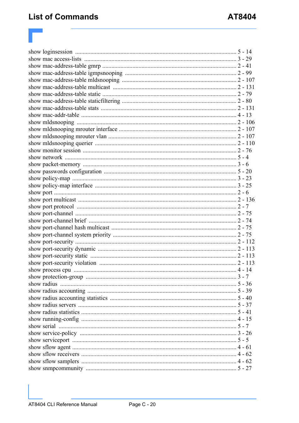 List of commands at8404 | Kontron AT8404 CLI User Manual | Page 369 / 373