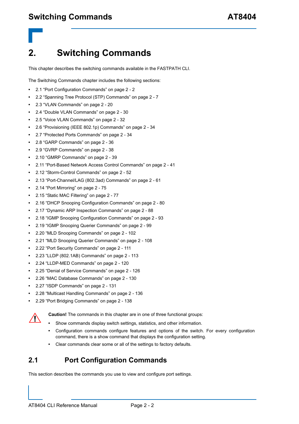 Switching commands, 1 port configuration commands, Switching commands - 2 | 1 port configuration commands - 2, Switching commands at8404 | Kontron AT8404 CLI User Manual | Page 38 / 373