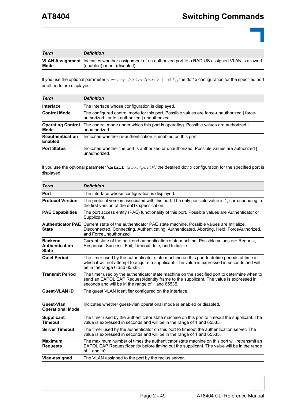 At8404 switching commands | Kontron AT8404 CLI User Manual | Page 85 / 373