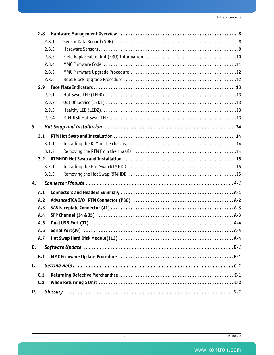 Hot swap and installation 14 | Kontron RTM8050 User Manual | Page 4 / 37
