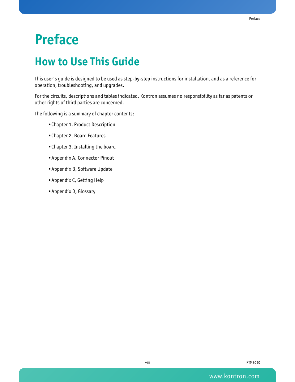 Preface, How to use this guide | Kontron RTM8050 User Manual | Page 9 / 37