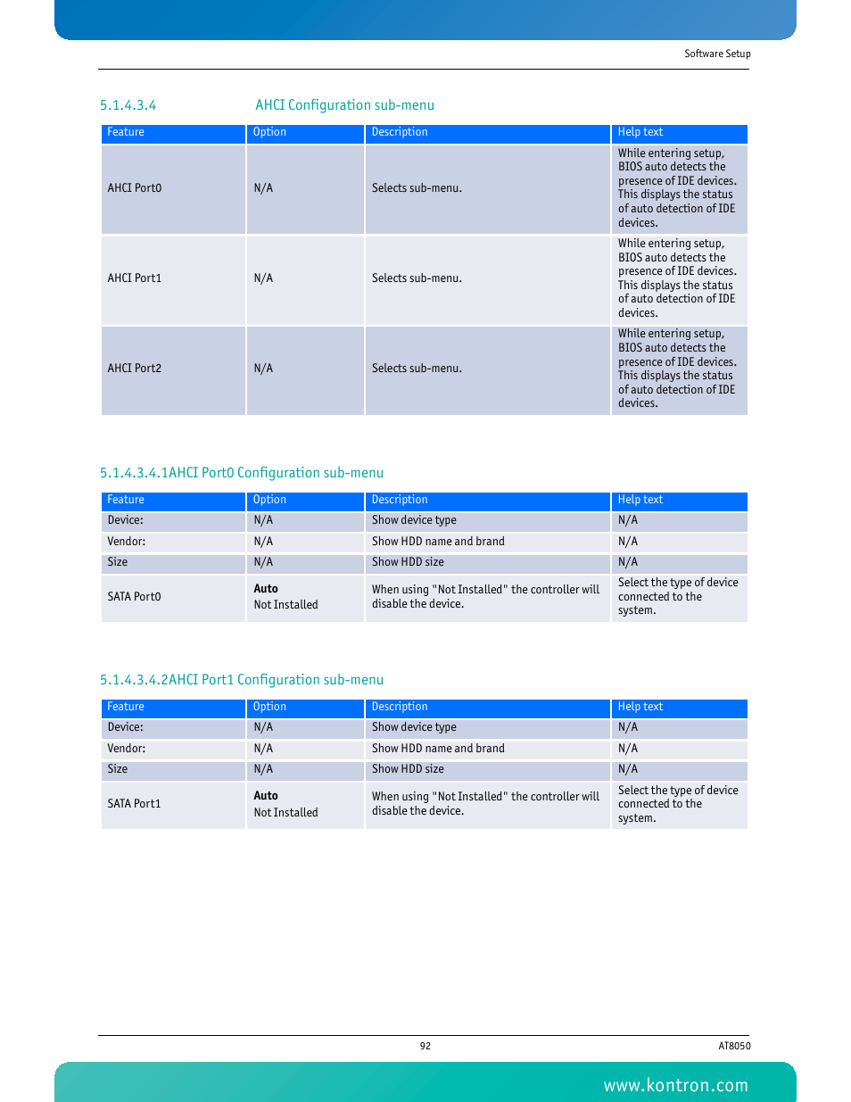 4 ahci configuration sub-menu | Kontron AT8050 User Manual | Page 108 / 165