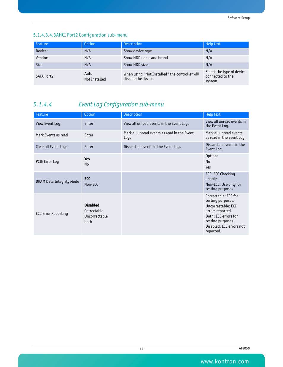 4 event log configuration sub-menu | Kontron AT8050 User Manual | Page 109 / 165