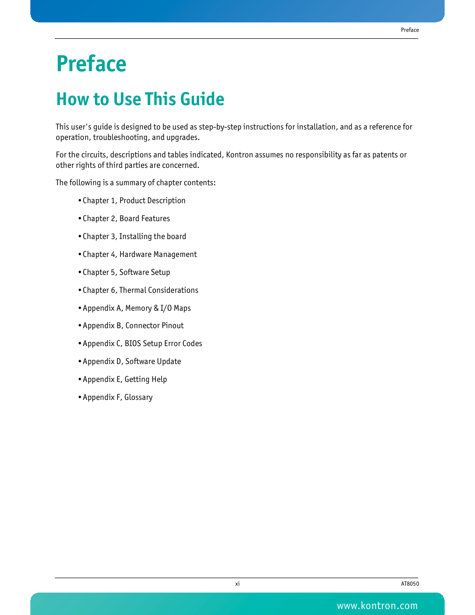 Preface, How to use this guide | Kontron AT8050 User Manual | Page 12 / 165