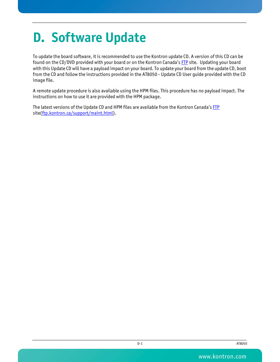 D. software update | Kontron AT8050 User Manual | Page 159 / 165