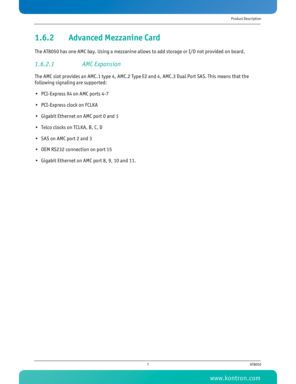 2 advanced mezzanine card, 1 amc expansion, Advanced mezzanine card | Kontron AT8050 User Manual | Page 23 / 165