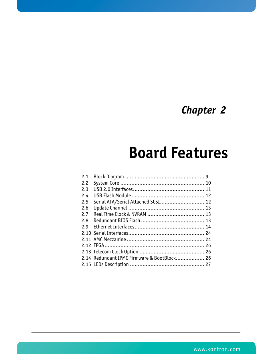 Board features, Chapter 2 | Kontron AT8050 User Manual | Page 24 / 165