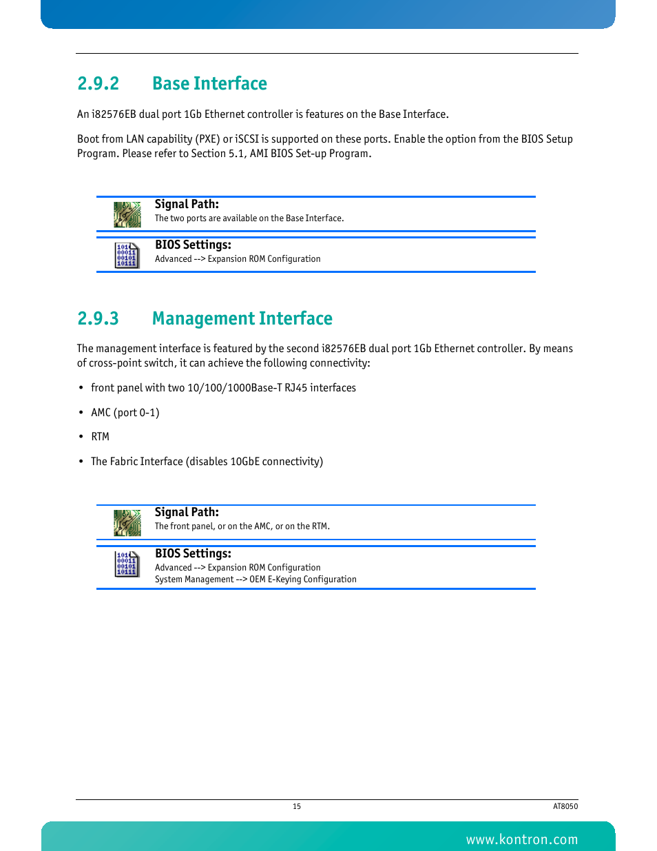 2 base interface, 3 management interface, Base interface | Management interface | Kontron AT8050 User Manual | Page 31 / 165