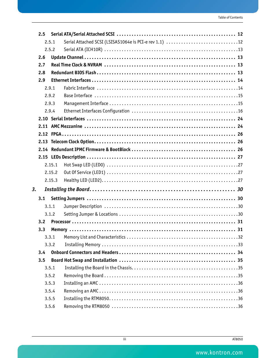 Installing the board 30 | Kontron AT8050 User Manual | Page 4 / 165