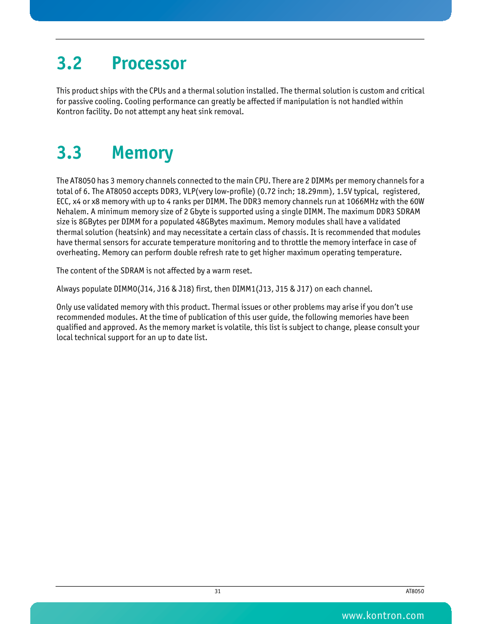2 processor, 3 memory, 2 processor 3.3 memory | Kontron AT8050 User Manual | Page 47 / 165