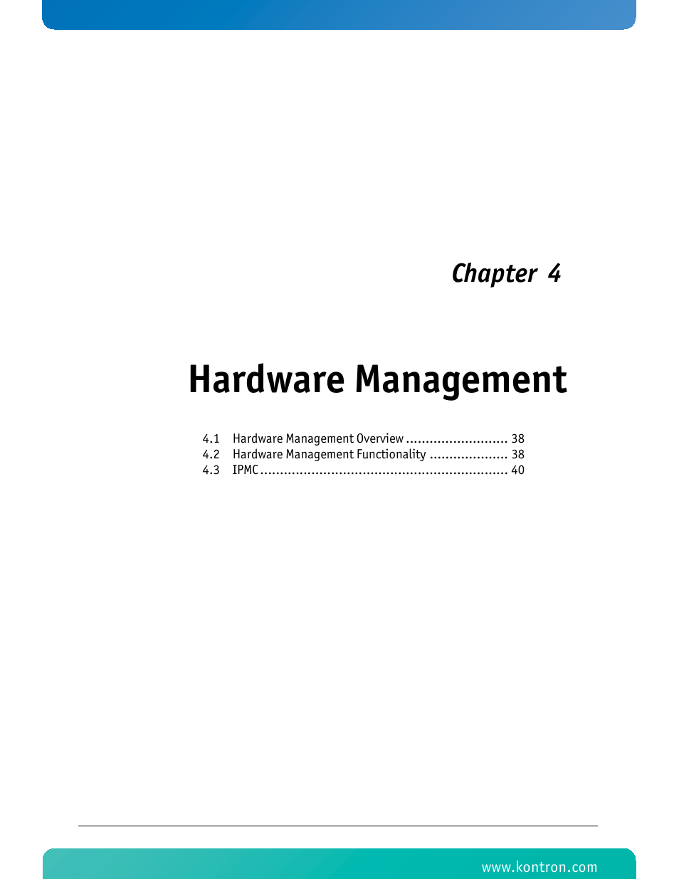 Hardware management, Chapter 4 | Kontron AT8050 User Manual | Page 53 / 165