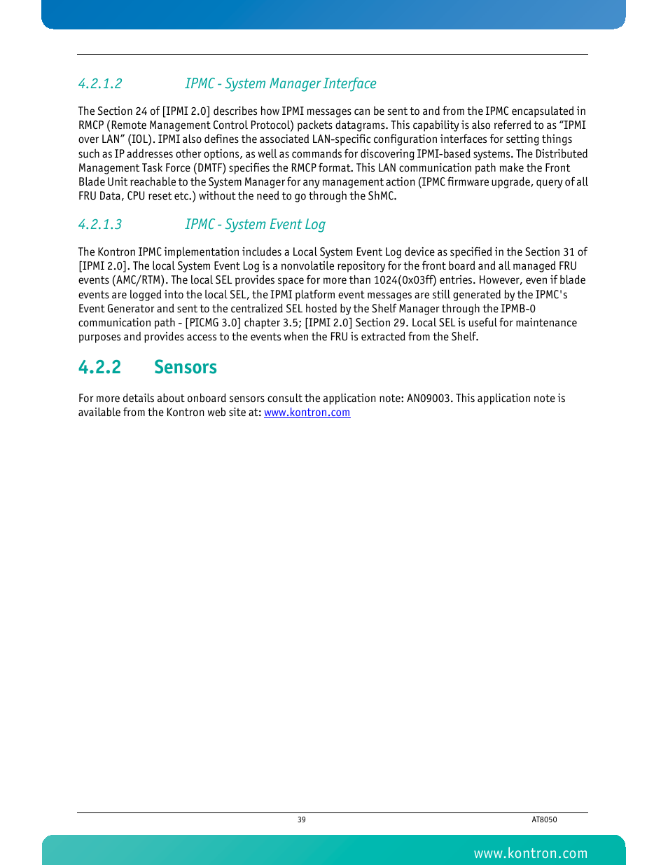 2 ipmc - system manager interface, 3 ipmc - system event log, 2 sensors | Sensors | Kontron AT8050 User Manual | Page 55 / 165