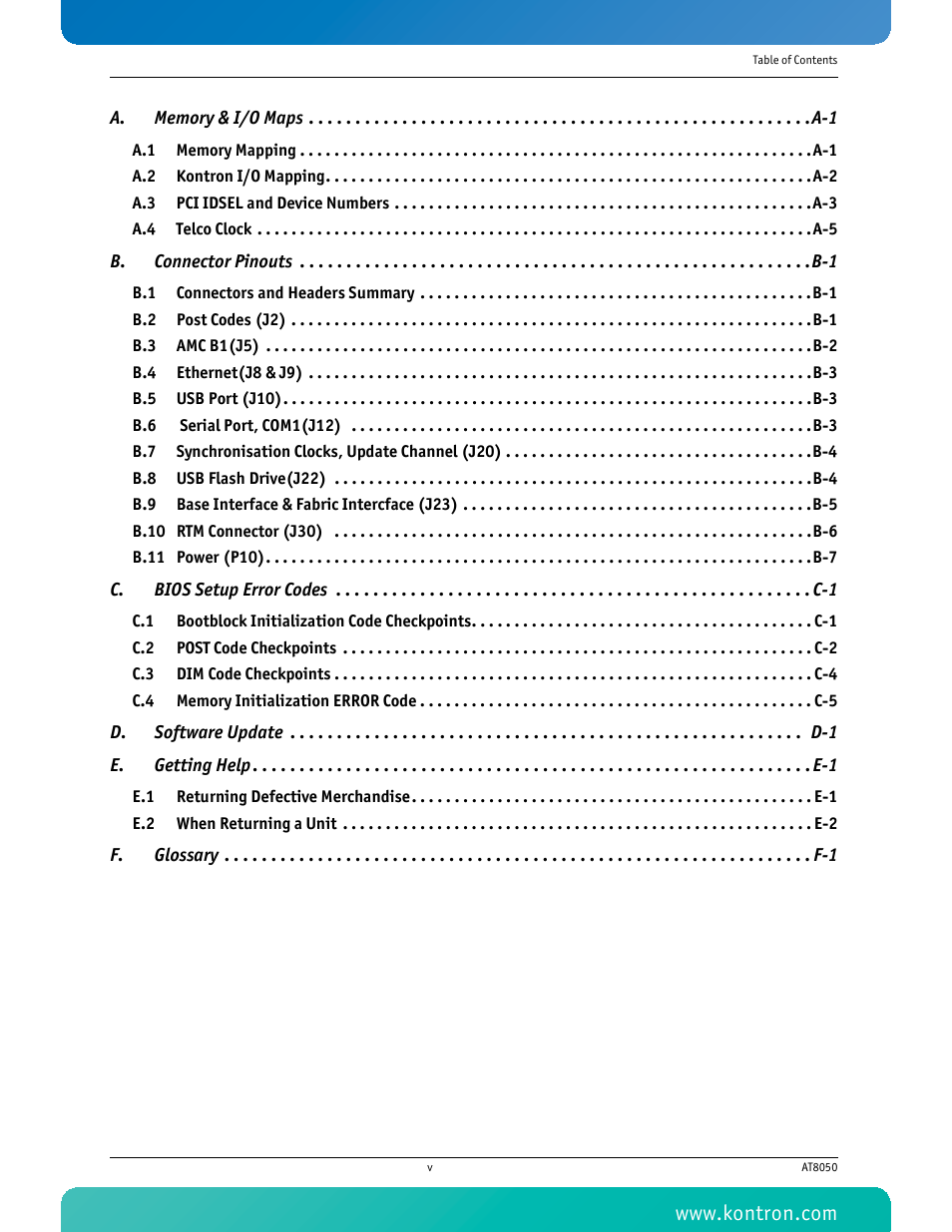 Kontron AT8050 User Manual | Page 6 / 165