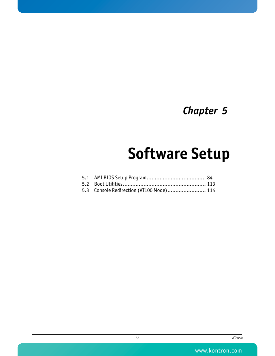 Software setup, Chapter 5 | Kontron AT8050 User Manual | Page 99 / 165