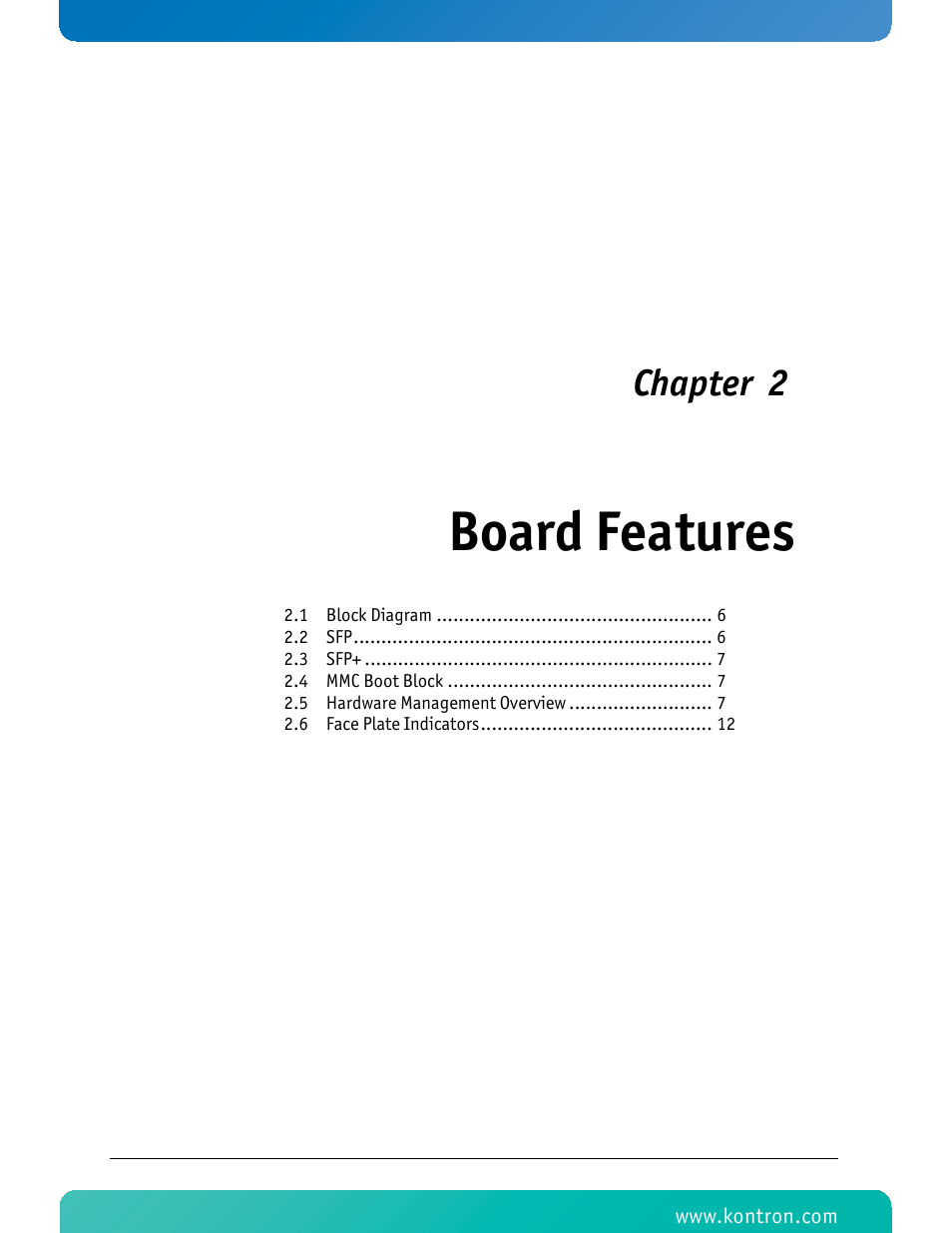 Board features, Chapter 2 | Kontron RTM8242 User Manual | Page 18 / 34