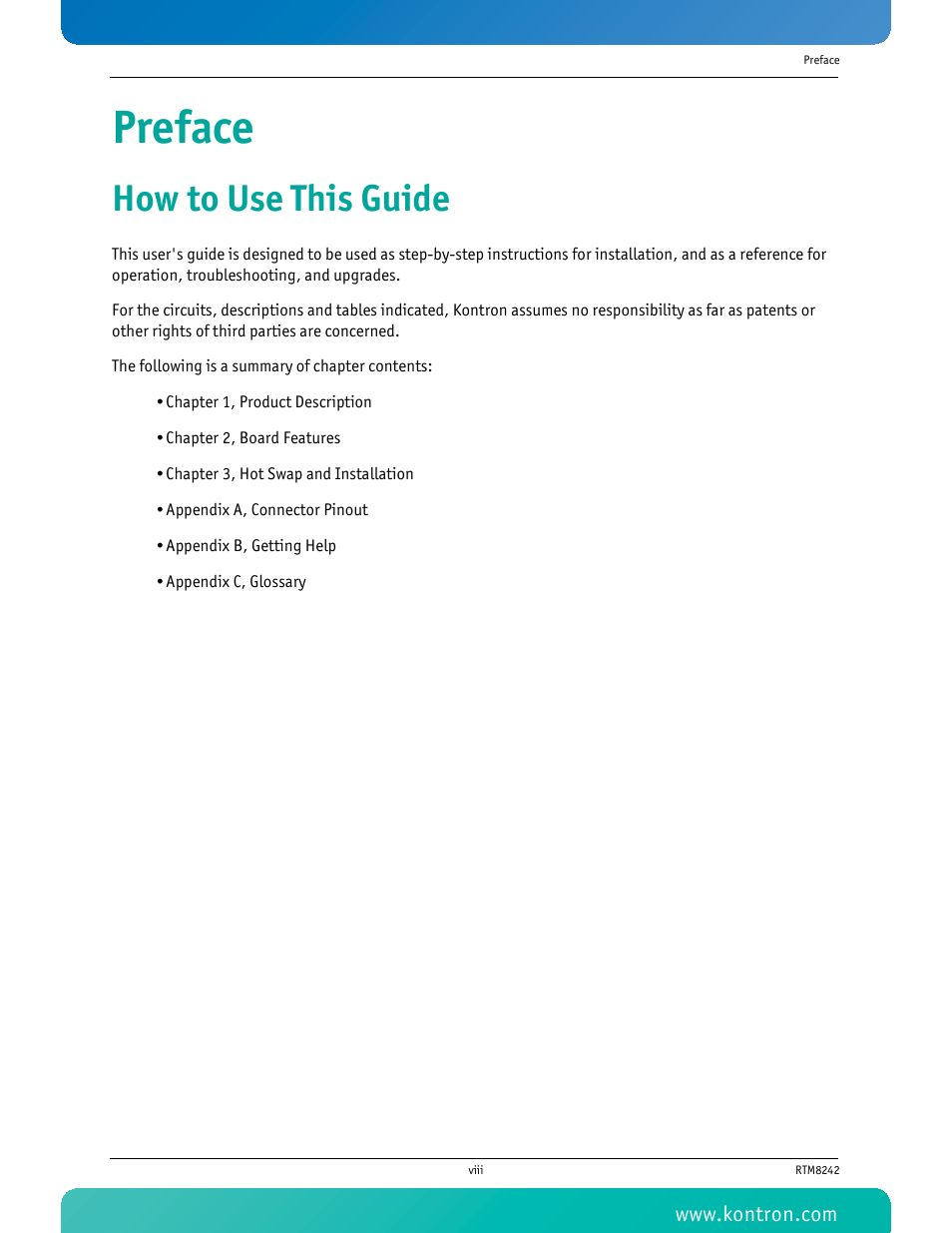 Preface, How to use this guide | Kontron RTM8242 User Manual | Page 9 / 34