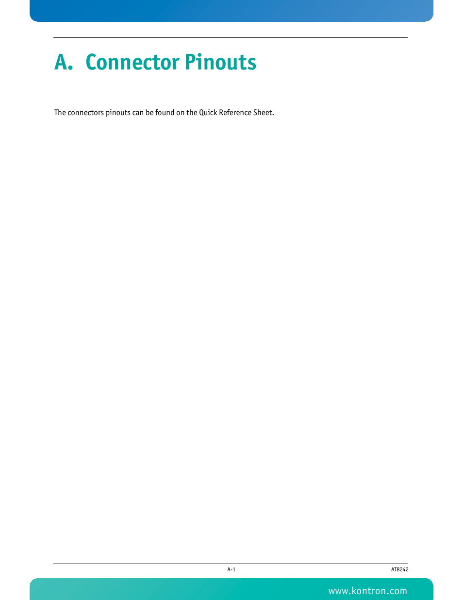 A. connector pinouts | Kontron AT8242 User Manual | Page 101 / 109