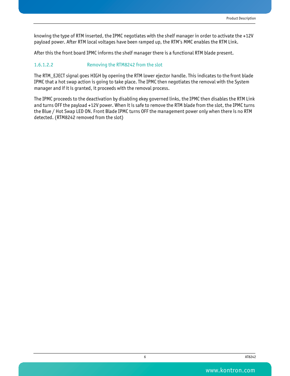 2 removing the rtm8242 from the slot | Kontron AT8242 User Manual | Page 22 / 109