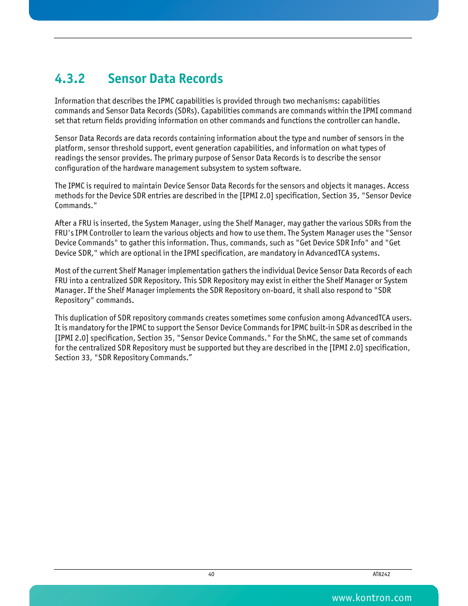 2 sensor data records, Sensor data records | Kontron AT8242 User Manual | Page 56 / 109