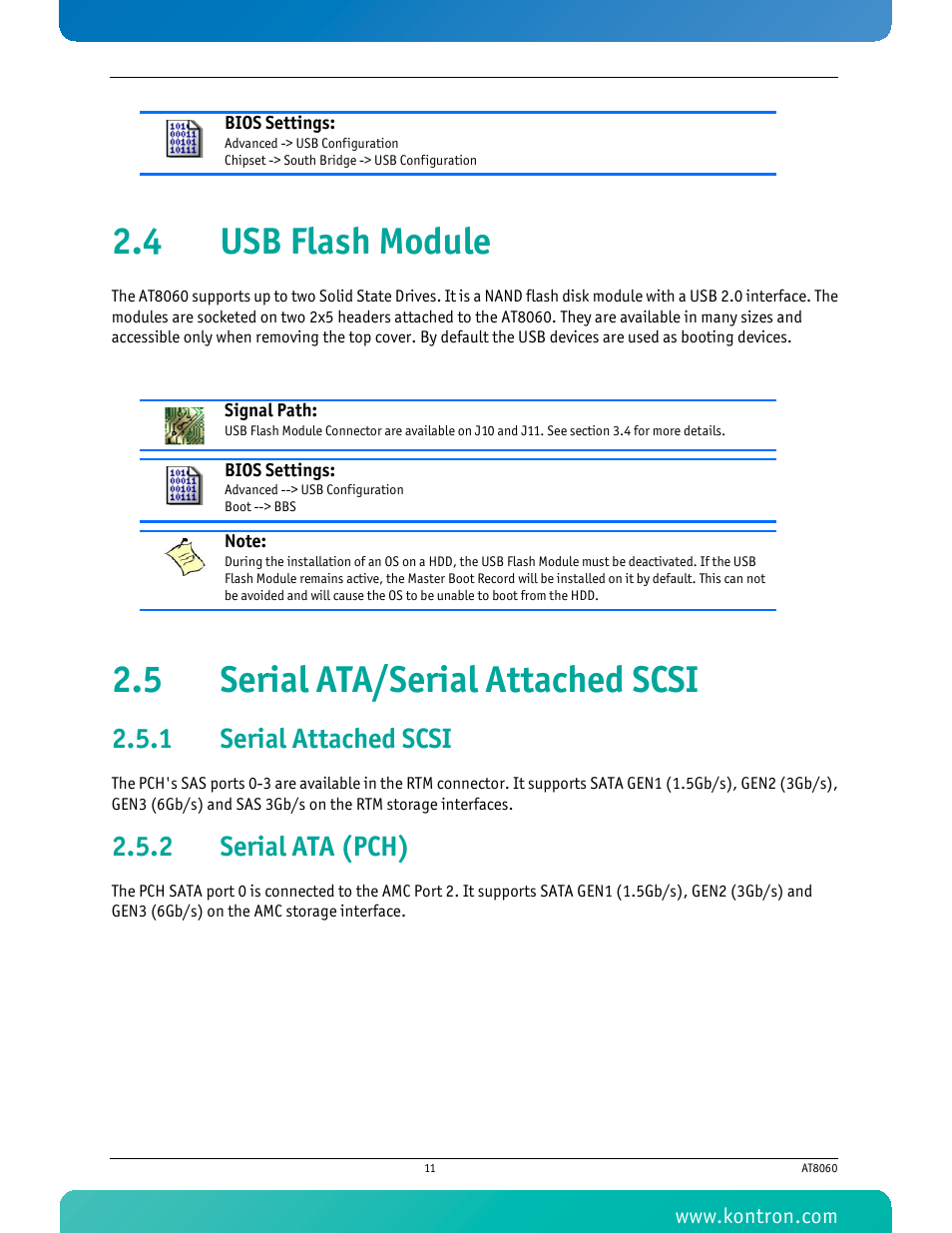 4 usb flash module, 5 serial ata/serial attached scsi, 1 serial attached scsi | 2 serial ata (pch), Serial attached scsi, Serial ata (pch) | Kontron AT8060 User Manual | Page 26 / 160