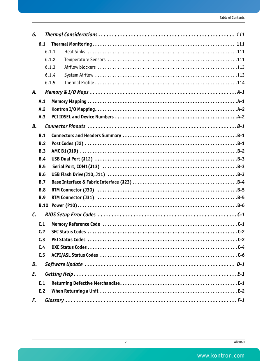 Thermal considerations 111 | Kontron AT8060 User Manual | Page 6 / 160