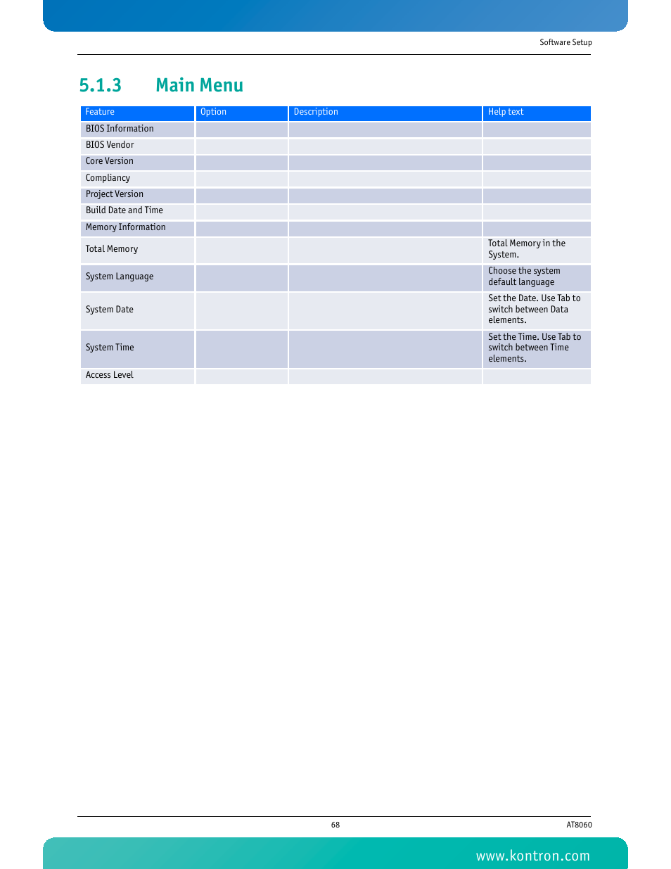 3 main menu, Main menu | Kontron AT8060 User Manual | Page 83 / 160