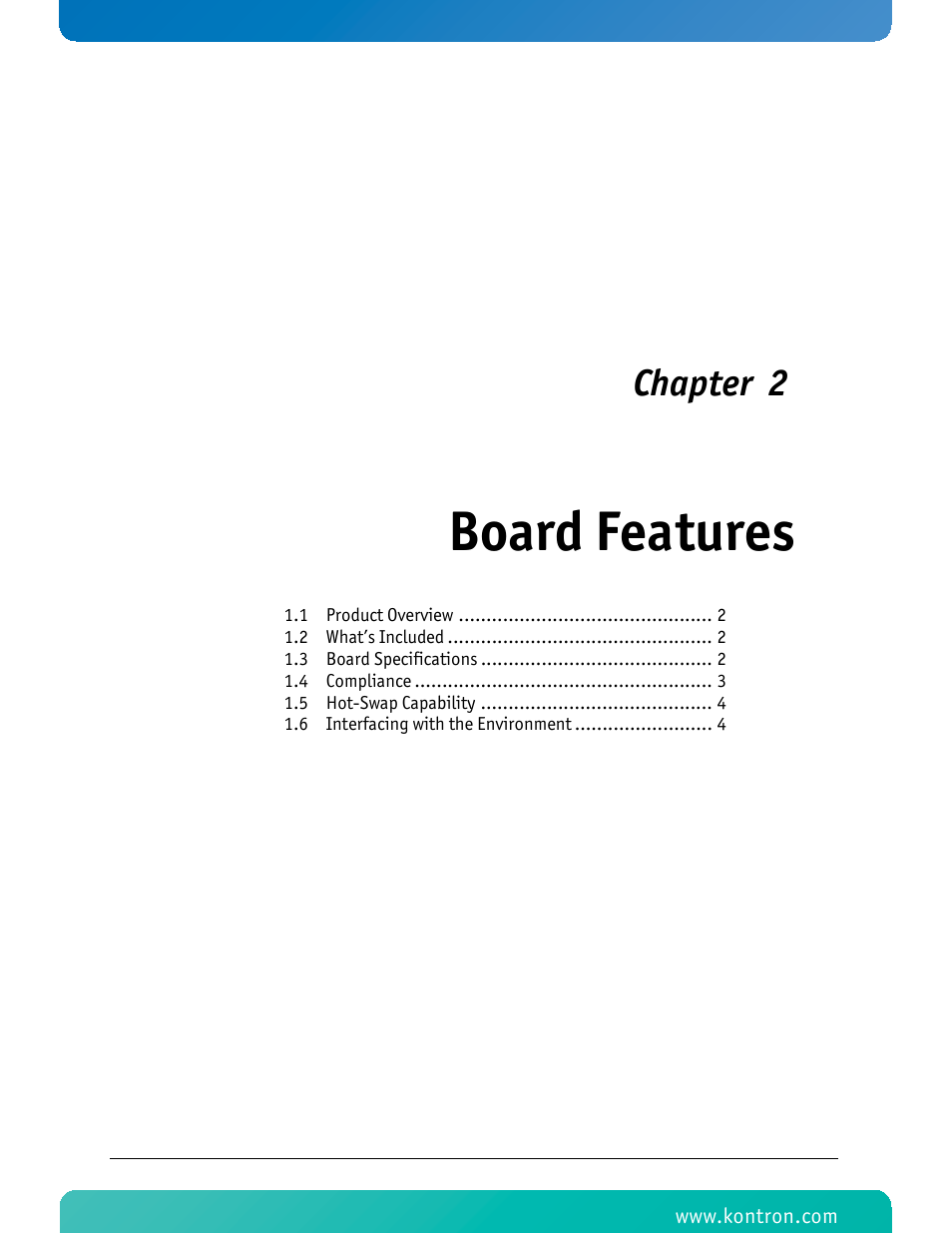 Board features, Chapter 2 | Kontron RTM806x User Manual | Page 14 / 40