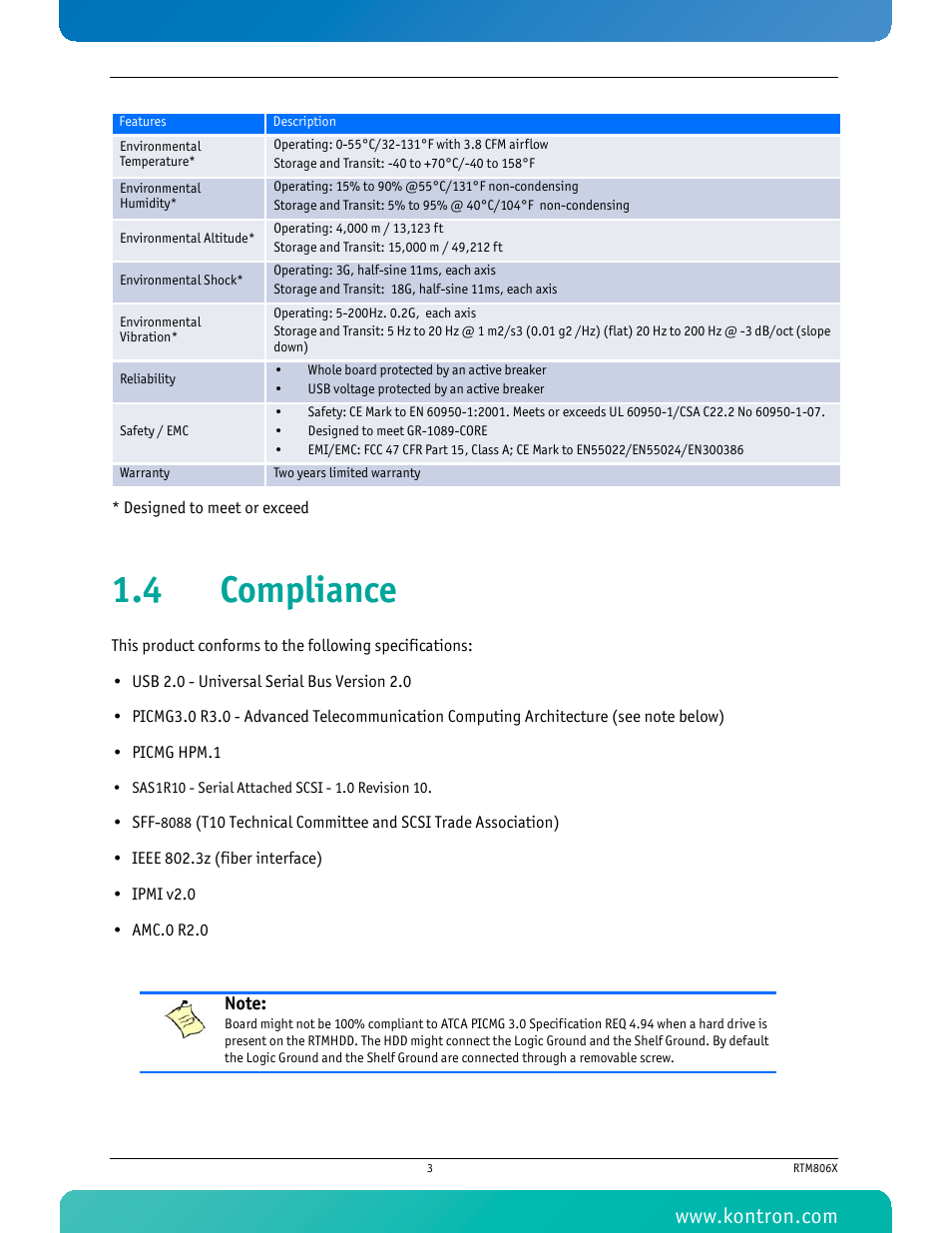 4 compliance | Kontron RTM806x User Manual | Page 16 / 40