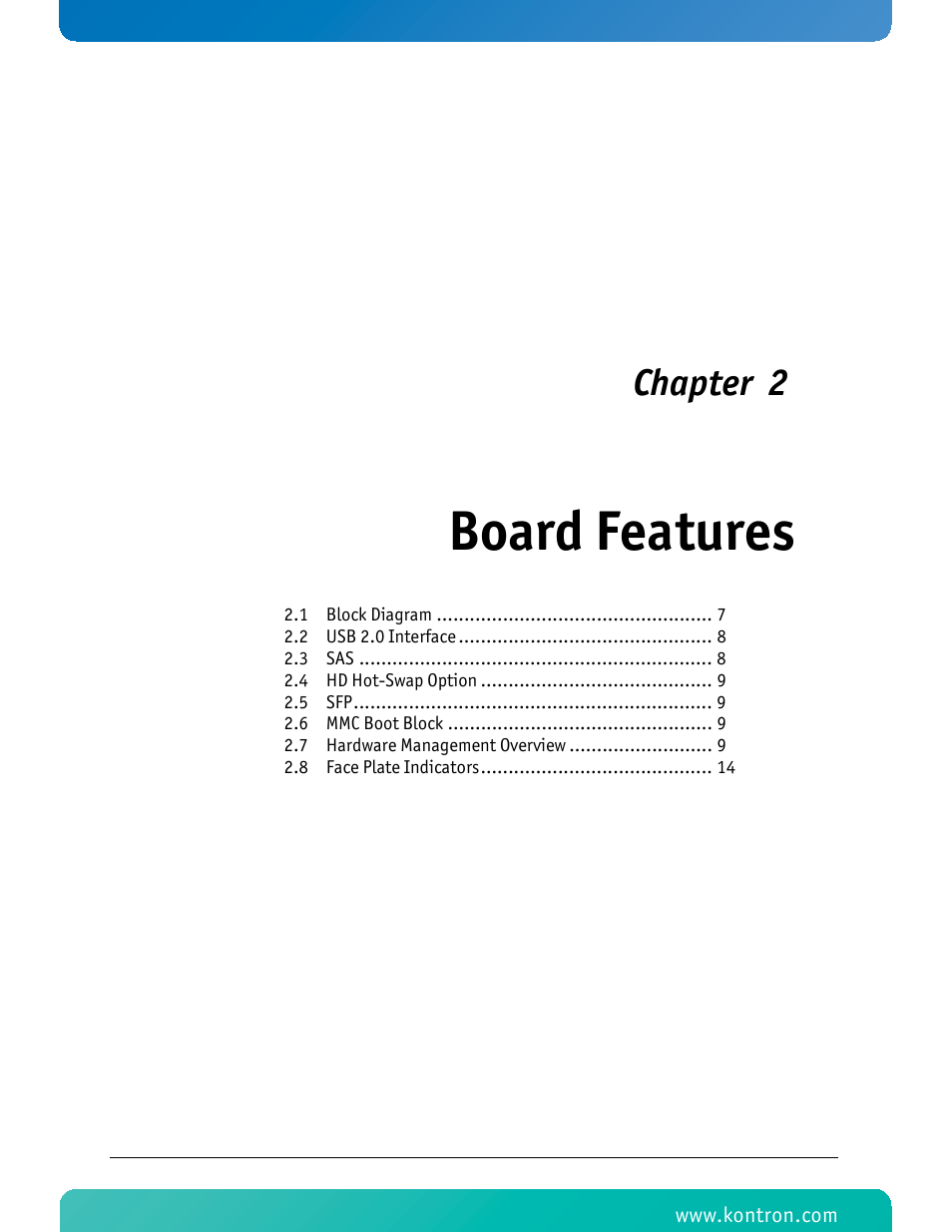 Board features, Chapter 2 | Kontron RTM806x User Manual | Page 19 / 40