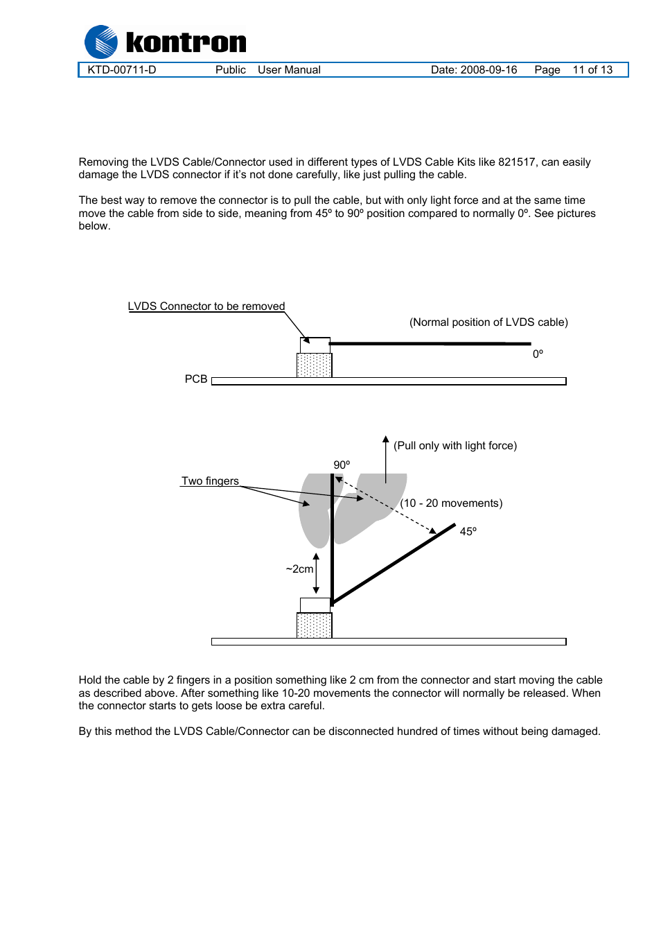 Add2-lvds, Appendix: how to remove lvds connector | Kontron ADD2-LVDS-DUAL-Internal User Manual | Page 11 / 13