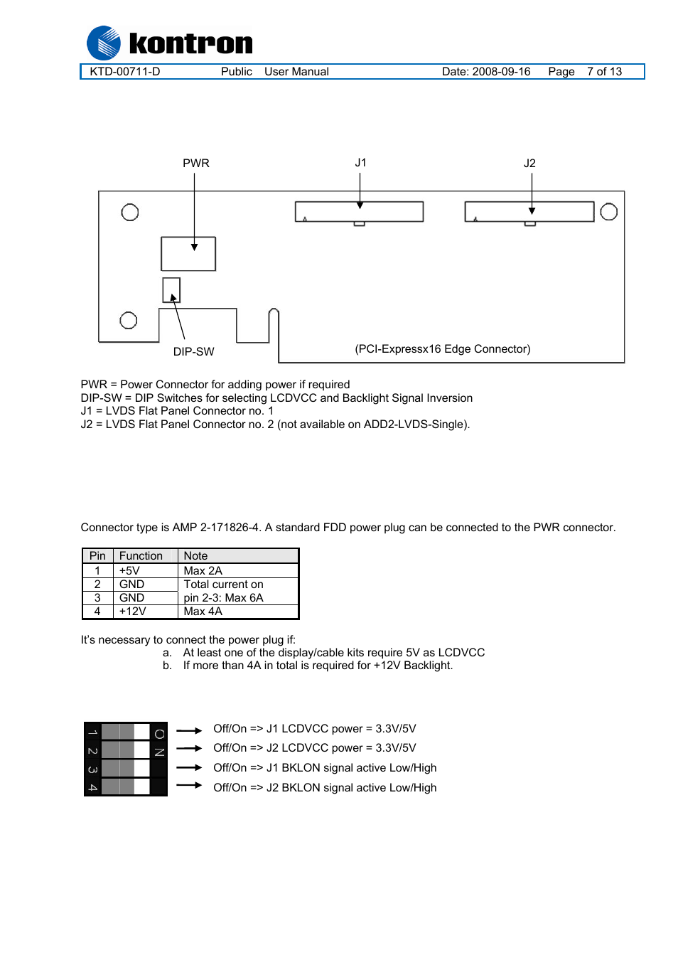 Add2-lvds, Connector position, Connector description | Kontron ADD2-LVDS-DUAL-Internal User Manual | Page 7 / 13