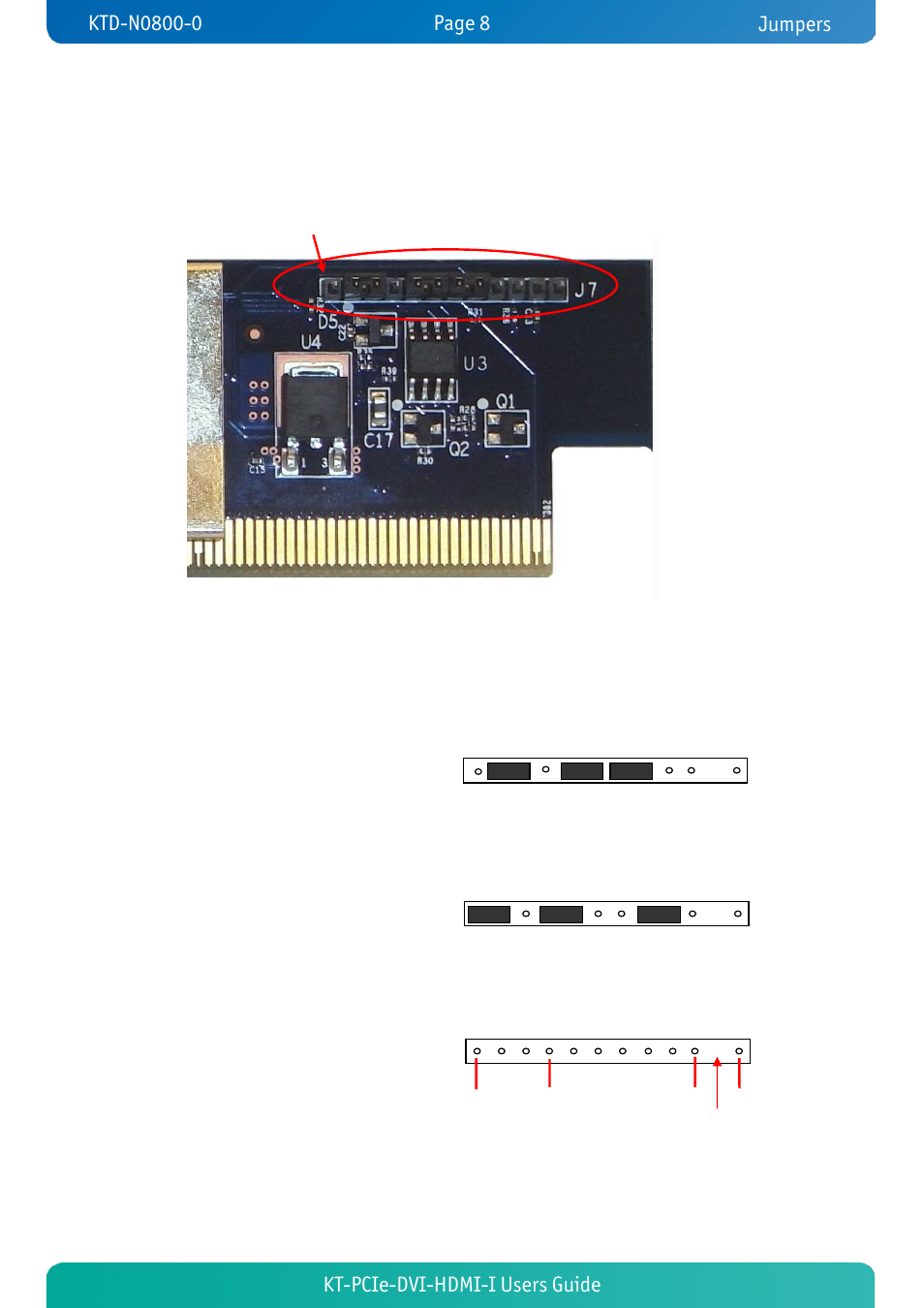 Jumpers, 3 jumpers, Kt-pcie-dvi-hdmi-i users guide | Kontron KT-PCIe-DVI-HDMI-I User Manual | Page 8 / 13