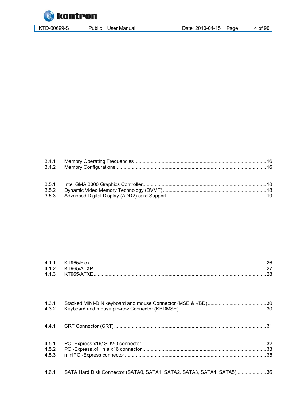 Kt965 family | Kontron KT965 Series User Manual | Page 4 / 90